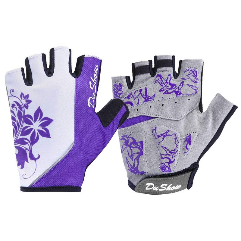 DuShow Women Half Finger Cycling Gloves,Gel Padded Anti-Slip Shock-Absorbing Mountain Road Bicycle Biking Bike Short Fingerless Gloves(Purple,S) - Image 1